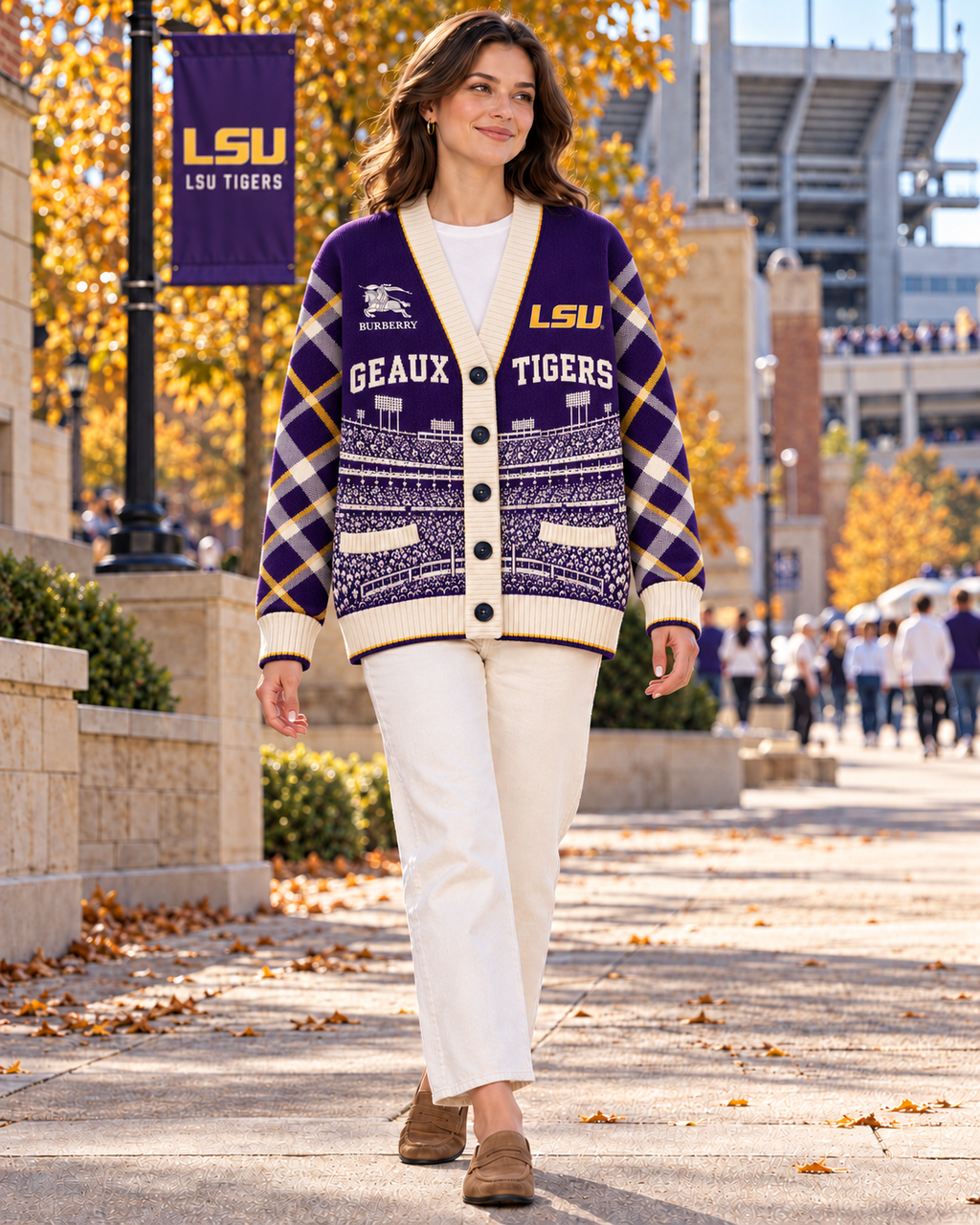 LSU Check Wool Blend Cardigan DNBN