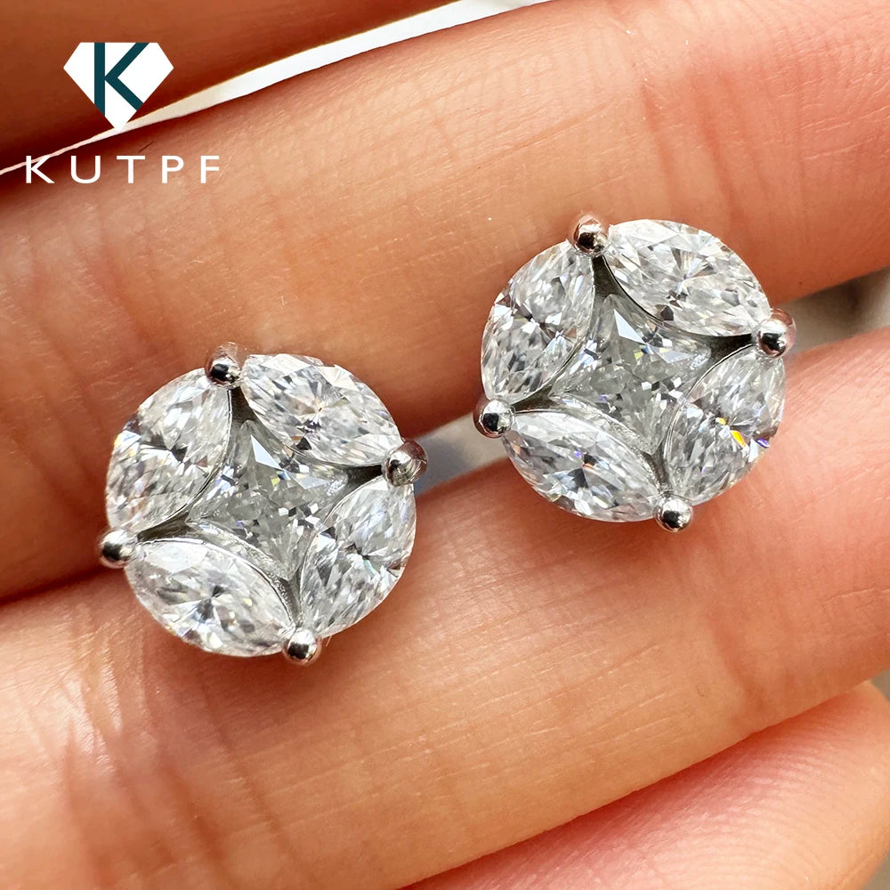 10mm Cluster Star Moissanite Stud Earrings with Certificates 925 Sterling Silver Princess/Marquise Cut Diamond Earring for Women
