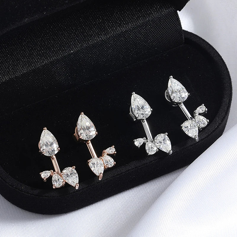 Smyoue 18k Plated Pear Cut 100% All Moissanite Stud Earrings for Women Girls Water Drop Luxury Ear Jewelry 925 Sterling Silver