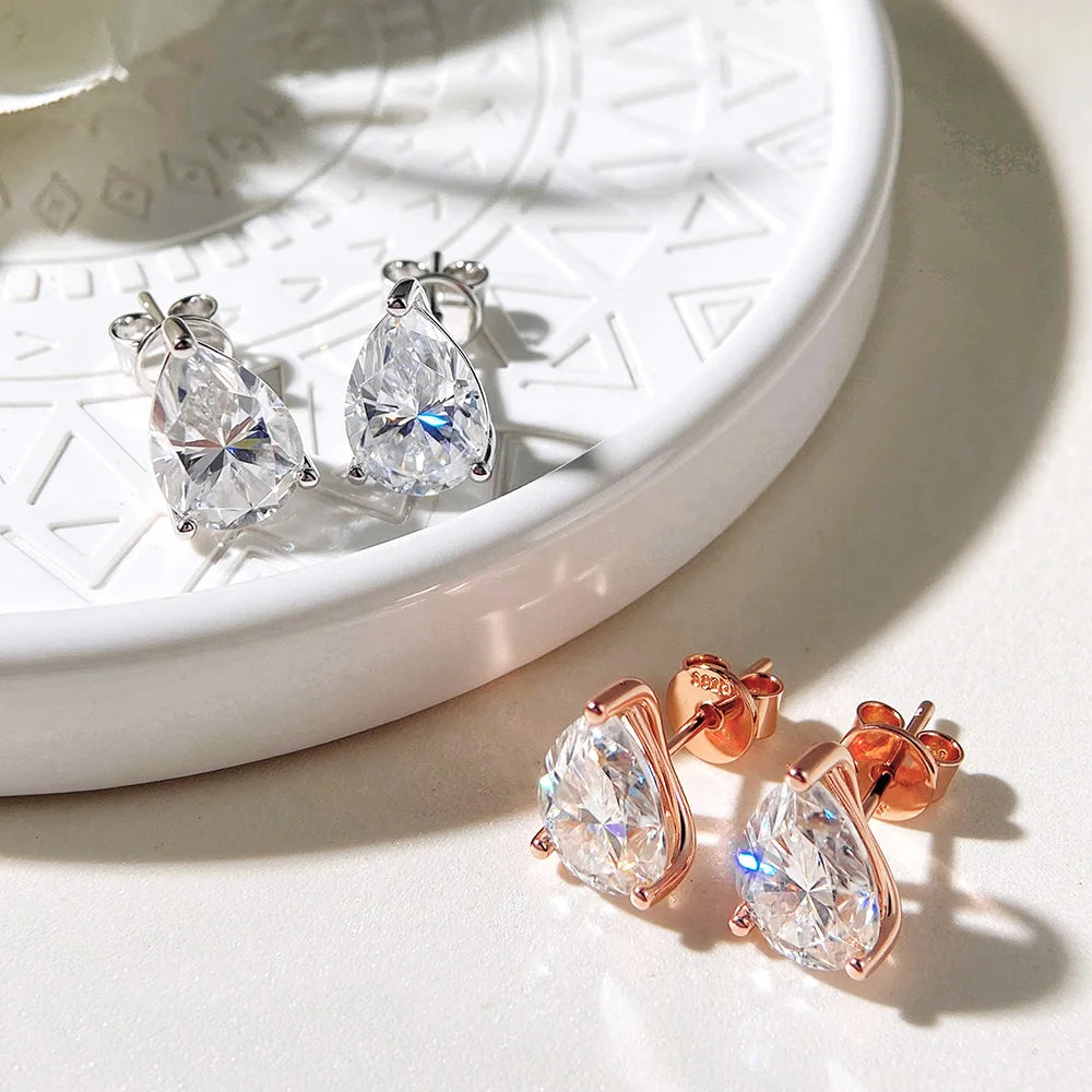 OEVAS  0.5-4Carat Pear Cut Moissanite Stud Earrings 100% S925 Silver Waterdrop Lab Diamomd Ear Studs for Women Fine Jewelry Gift