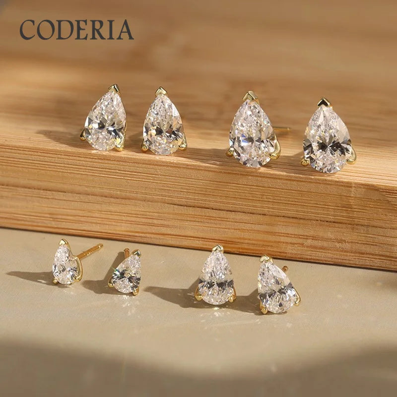 Certified 1CT 2CT Pear Cut D VVS1 Moissanite Earrings for Women 18k Gold Plated Jewelry 100% Sterling Silver 925 Ear Studs