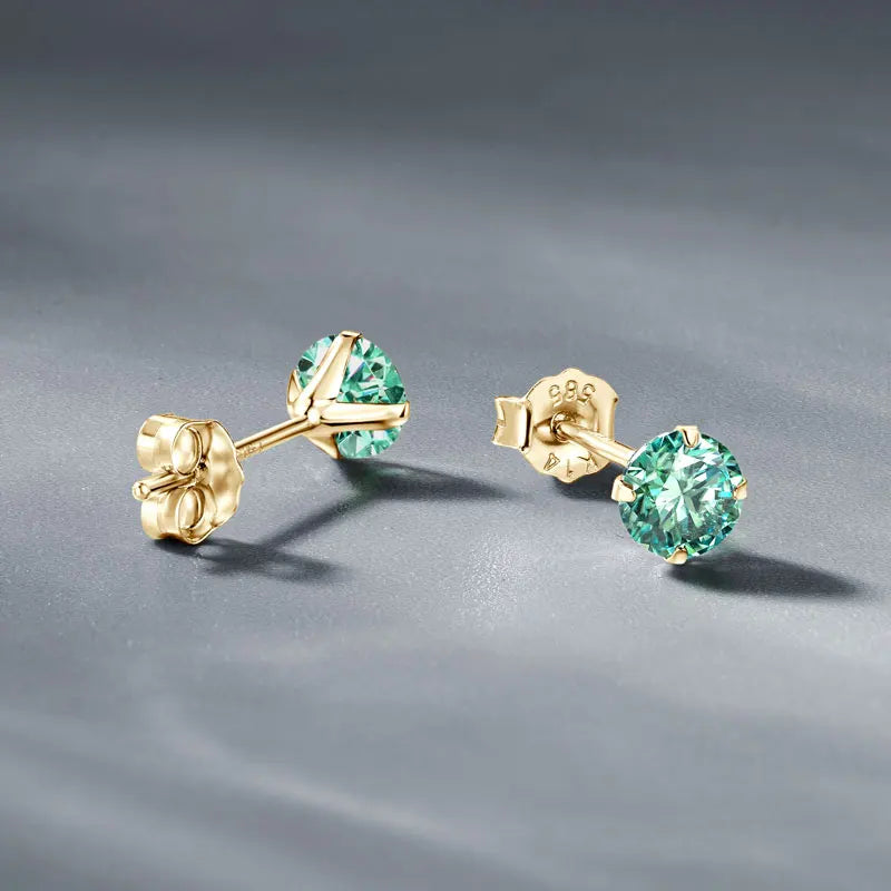 IOGOU Real 14K Gold Earrings Moissanite 3mm/4mm/5mm/6mm/6.5mm Stud Earrings for Women Men Classic Jewelry Green Lab Daimond GRA