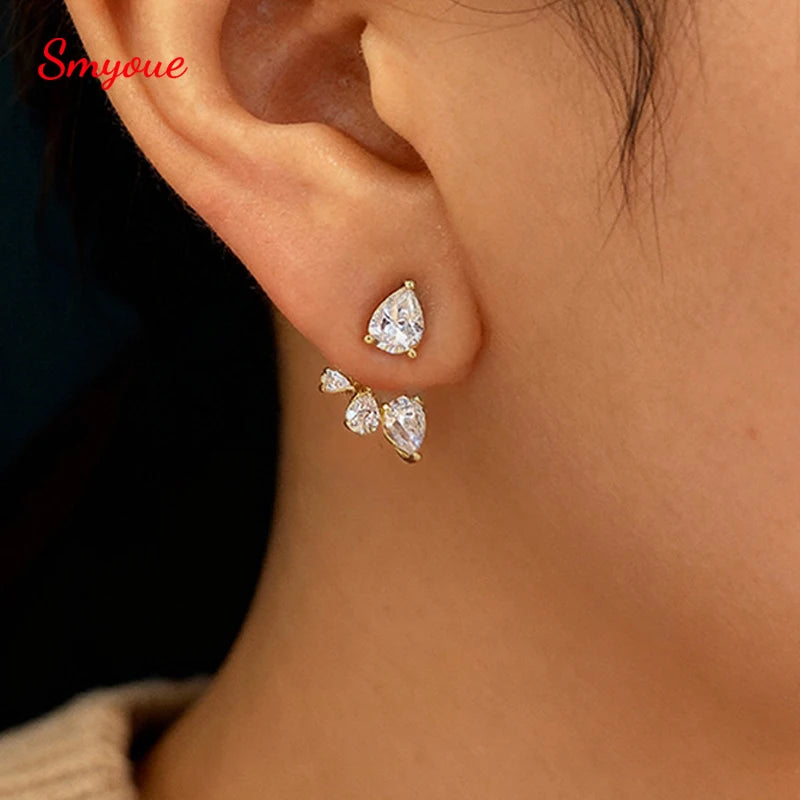 Smyoue 18k Plated Pear Cut 100% All Moissanite Stud Earrings for Women Girls Water Drop Luxury Ear Jewelry 925 Sterling Silver