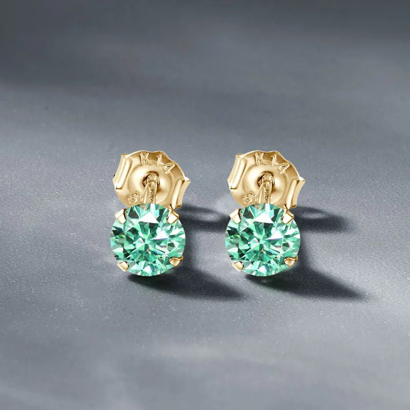 IOGOU Real 14K Gold Earrings Moissanite 3mm/4mm/5mm/6mm/6.5mm Stud Earrings for Women Men Classic Jewelry Green Lab Daimond GRA