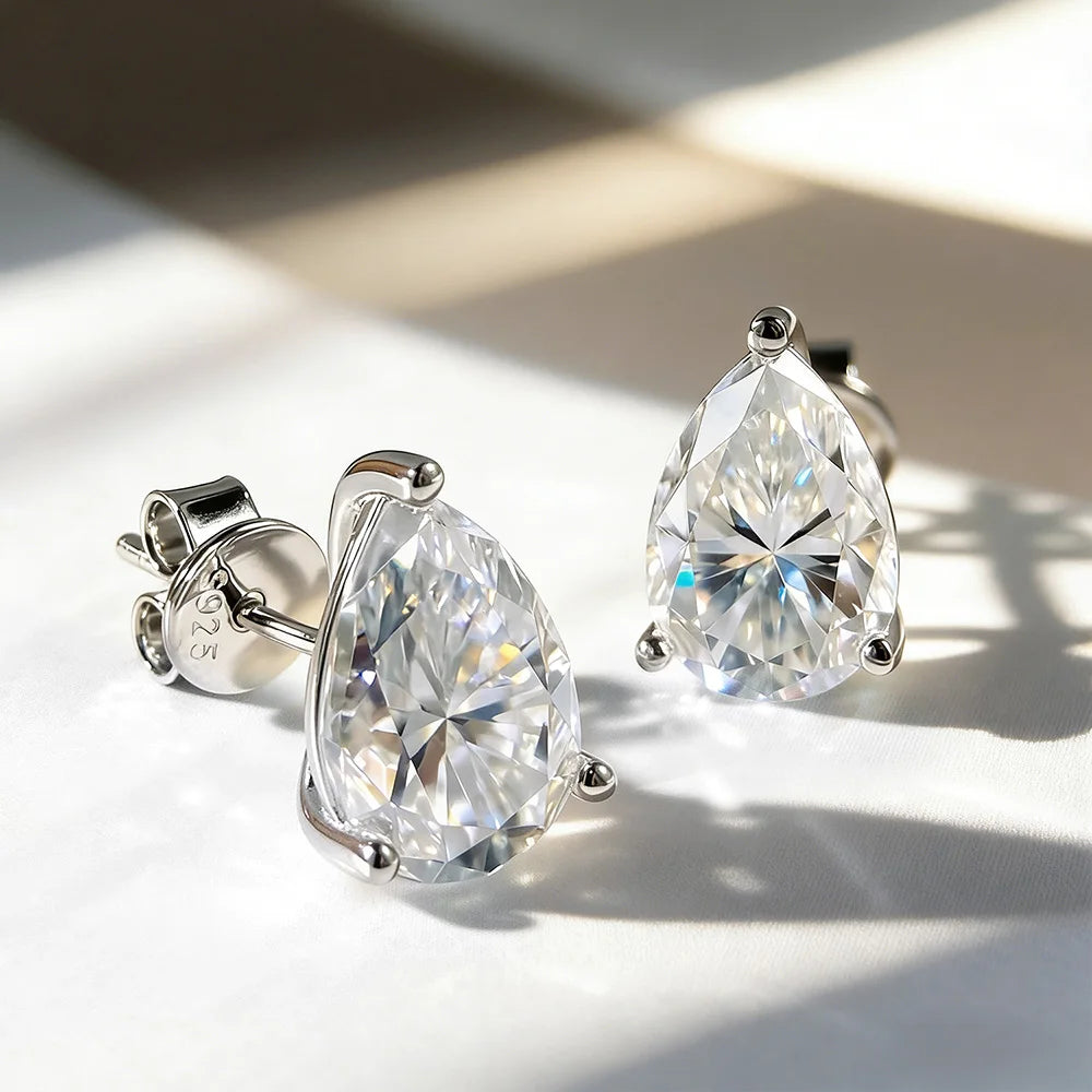 OEVAS  0.5-4Carat Pear Cut Moissanite Stud Earrings 100% S925 Silver Waterdrop Lab Diamomd Ear Studs for Women Fine Jewelry Gift