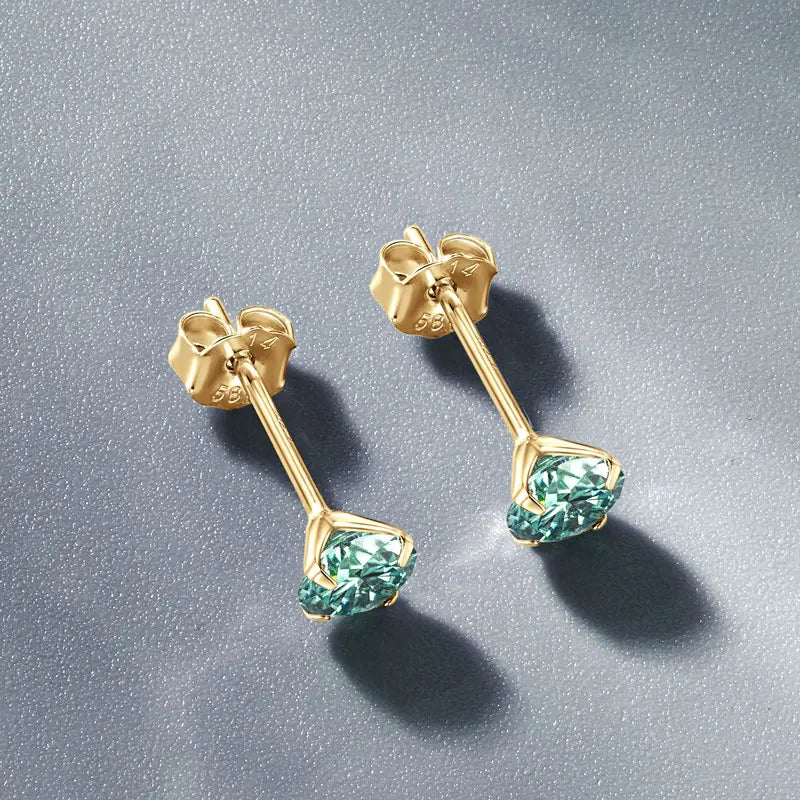 IOGOU Real 14K Gold Earrings Moissanite 3mm/4mm/5mm/6mm/6.5mm Stud Earrings for Women Men Classic Jewelry Green Lab Daimond GRA