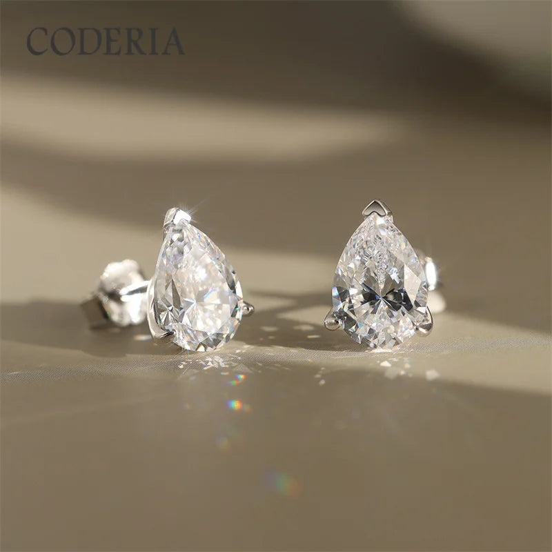 Certified 1CT 2CT Pear Cut D VVS1 Moissanite Earrings for Women 18k Gold Plated Jewelry 100% Sterling Silver 925 Ear Studs